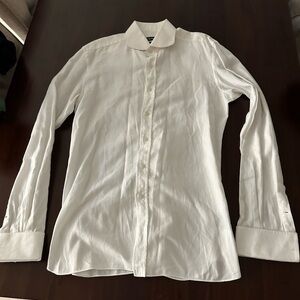 TOM FORD French Cuff Textured White Button Down Dress Shirt